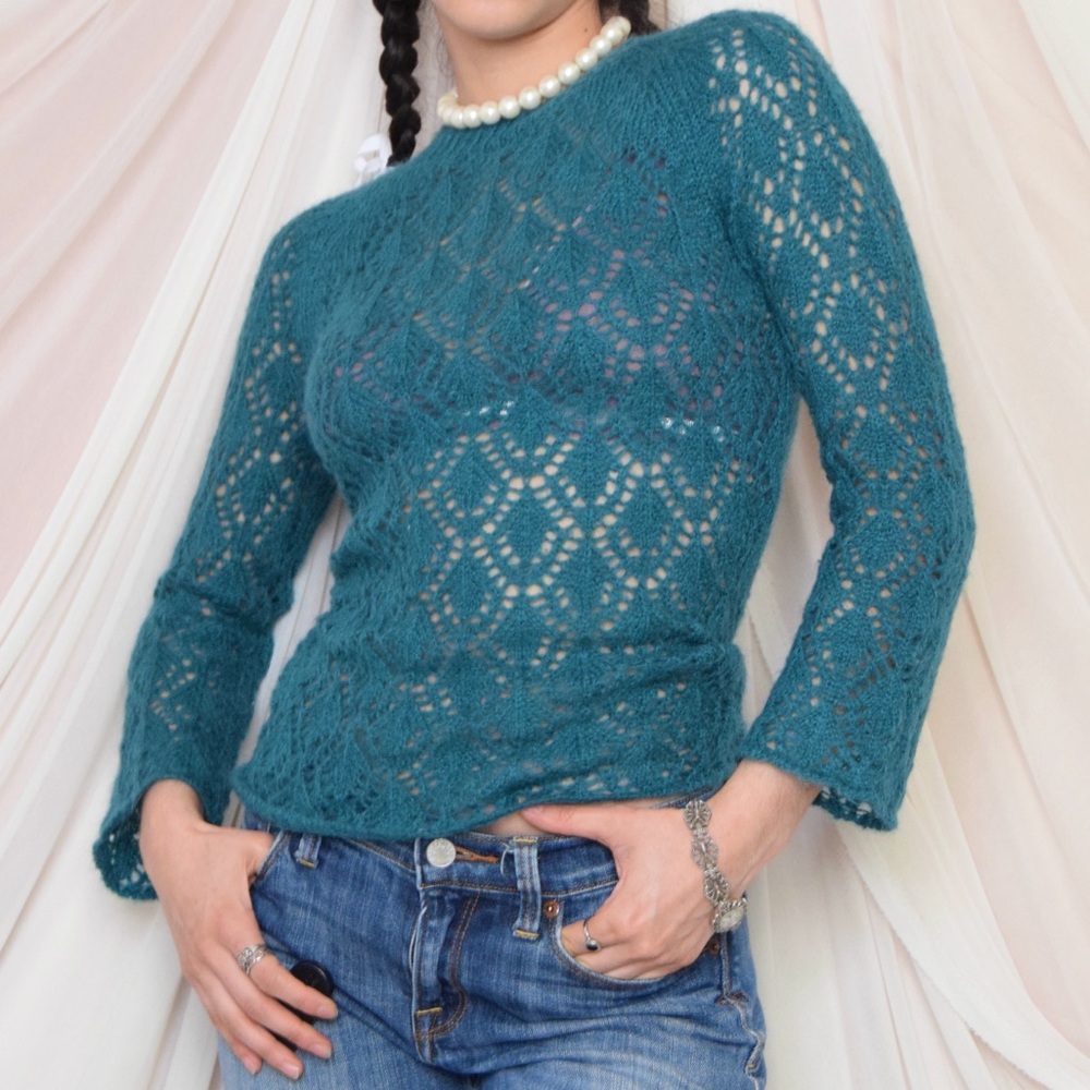 Vintage Parli Mohair Blend crochet sweater